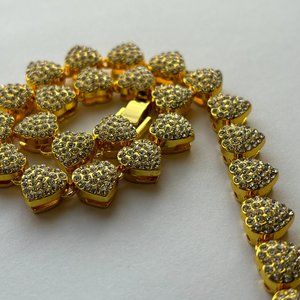 Fifth Avenue Strawberry Chain Necklace Gold Round Cut White Zircon 24 inch